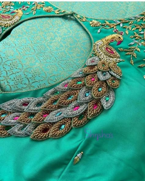 Peacock Blouse Designs, Exclusive Blouse Designs, Magam Work Designs, Peacock Embroidery Designs, Patch Work Blouse Designs, Latest Bridal Blouse Designs, Boat Neck Blouse Design, Birds Embroidery Designs, Traditional Blouse Designs