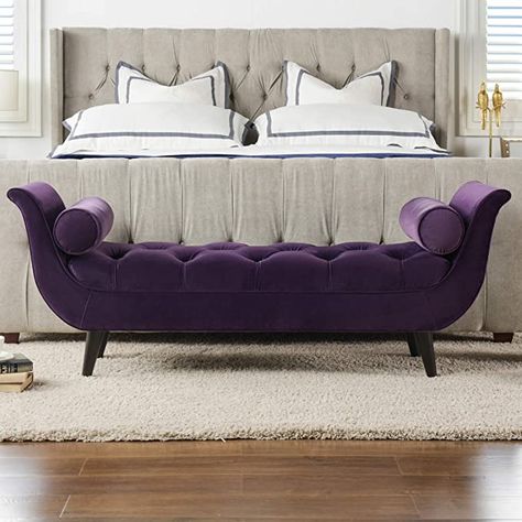 Amazon.com: Jennifer Taylor Home Alma Tufted Flare Arm Entryway Bench, Purple : Home & Kitchen Purple Bedroom, Bolster Pillows, Jennifer Taylor, End Of Bed Bench, Bedroom Bench, Upholstered Bench, Furniture Outlet Stores, Living Room Seating, Nebraska Furniture Mart