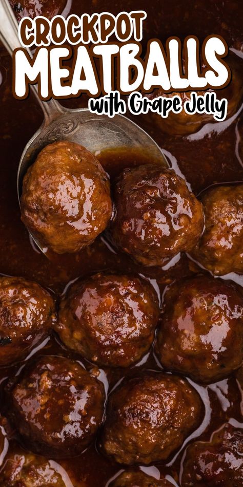 These party meatballs make for an easy meal or a delicious appetizer! All you need are savory meatballs, grape jelly, and Heinz chili sauce for my secret recipe that guests love! Meatball Sauce With Grape Jelly, Meatball Sauce Recipes Grape Jelly, Meatball Recipes Grape Jelly Chili Sauce, Meatballs With Chili Sauce And Jelly, Easy Meatball Appetizers, Grape Jelly And Chili Sauce Meatballs, Sweetish Meatballs Recipe Easy Crockpot, Meatball Recipes Appetizer, Grape Jelly Chili Sauce Meatballs