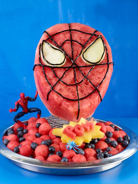 22 Creative Ways to Serve Watermelon! – Parade: Entertainment, Recipes, Health, Life, Holidays Spiderman Birthday Party Food, Birthday Spiderman, Party Essen, Fruit Creations, Spiderman Birthday Party, Watermelon Cake, Watermelon Carving, Spiderman Party, Spiderman Cake