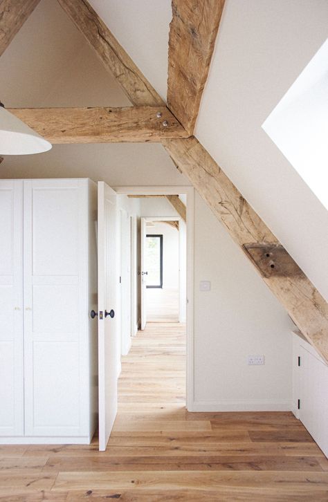 residential barn conversion Barn Conversion Bedroom, Bedroom Beams, Old Mill House, Stable Conversion, Farmhouse Loft, Barn Conversion Interiors, Cotswold Stone, Hay Loft, Bedroom 2024