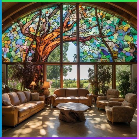 Stained Glass Living Room Window, Fairytale Living Room, Casa Hobbit, Dappled Sunlight, زجاج ملون, Dream House Rooms, Fantasy House, Dream House Interior, Boho Chic Decor