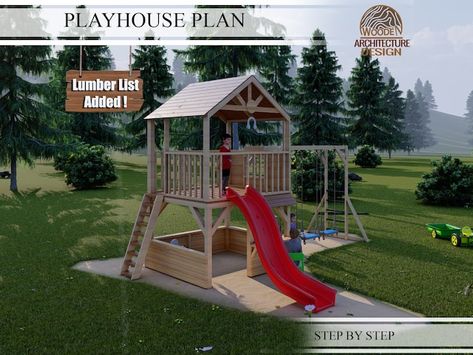 WoodenArchDesign - Etsy Playhouse Build, Kids Playhouse Plans, Boys Playhouse, Playhouse Plan, Backyard Kids, Monkey Bar, Playhouse Plans, Backyard Kids Play Area, Play Structures