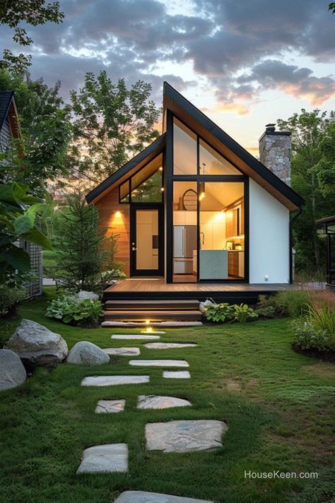 Embark on a journey through an ingenious triangular micro-home, where small is the new spacious. Discover the art of maximizing every inch in a small triangular house, where innovation thrives. Click the article for more ideas! Minimal House Ideas, Airbnb House Ideas, House With Round Windows, Mobile House Ideas, Small House Windows, A Frame Tiny House, Small Airbnb, Small Cabin Homes, Concept Art House