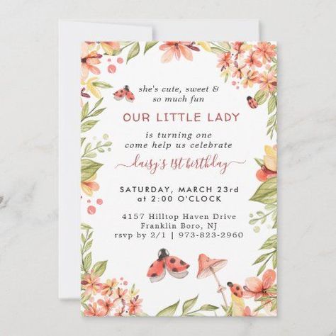 Ladybug Party Invitations, Summer Birthday Invitations, Garden Birthday Party, Ladybug Birthday Party, Ladybug Theme, Floral Birthday Party, Boy Birthday Party Themes, Ladybug Birthday, Ladybug Party