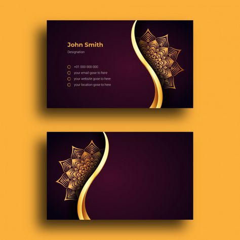 Luxury business card design with mandala... | Premium Vector #Freepik #vector Luxury Business Card Design, Makeup Book, Elegant Business Cards Design, Luxury Business Card, Yellow Business Card, Business Card Logo Design, Business Cards Layout, Graphic Design Business Card, Handmade Rakhi