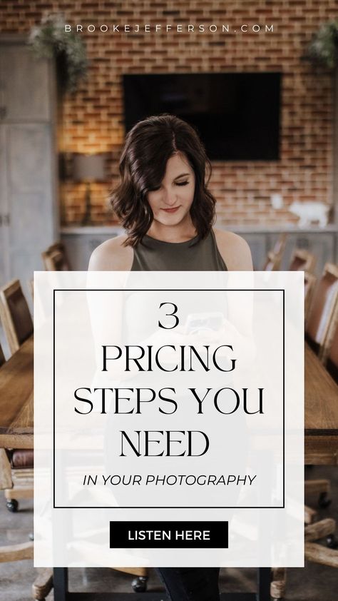 Today, I am talking about one of the most crucial aspects of your photography business - pricing! Setting the right prices from the very beginning is essential for profitability and attracting the right clients. So, let’s dive into three steps to help you set your photography prices and book more clients. Find more marketing and business strategy tips over at brookejefferson.com! Photography Business Pricing, Business Pricing, Photography Prices, Set Photography, Creating Goals, Craft Packaging, More Clients, Side Gigs, Photography Pricing