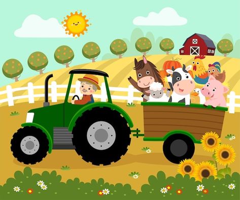 Cartoons Holding Hands, Tractor Vector, Tractor Clipart, Tractor Drawing, Pool Party Invitation Template, Clip Art Library, Kids Doodles, Kids Vector, Happy Cartoon