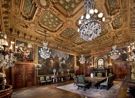 Dining Room at The Elms in Newport, Rhode Island, US | The Dining Room at The Elms holds the largest collection of Venitian paintings outside Venice Vanderbilt Houses, The Breakers Newport, Chinese Tea House, Newport Mansions, Marble House, Newport Rhode Island, Summer Cottage, Mansion Interior, Secret Rooms