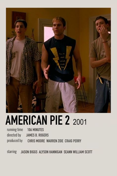 American Pie Poster, American Pie Movie, American Pie Movies, Minimalistic Polaroid Poster, Early 2000s Movies, Scary Movie 2, Chris Klein, Jason Biggs, Animated Movie Posters