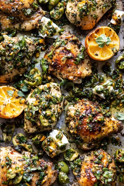 Charred Lemon, Roasted Garlic Butter, Goat Cheese Stuffed Chicken, Chicken With Lemon, Half Baked Harvest Recipes, Chicken Roasted, Easy Sheet Pan Dinners, Seasoned Chicken, Garlic Butter Chicken