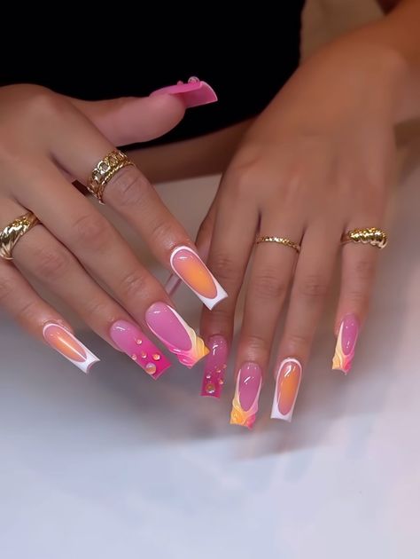 Miami Nails Ideas, Nails Now, Nails Design With Rhinestones, Colored Acrylic Nails, Glow Nails, Short Square Acrylic Nails, Nails Only, Long Square Acrylic Nails, Unique Acrylic Nails