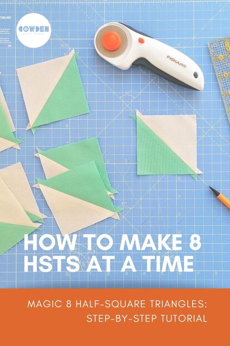 Quilting Half Square Triangles, Quilt Square Hacks, How To Make Half Square Triangles, Half Square Triangle Patterns, How To Make 8 Hst At A Time, Magic 8 Half Square Triangle Chart, How To Make Half Square Triangle Blocks, Sewing Half Square Triangles, 8 At A Time Half Square Triangles