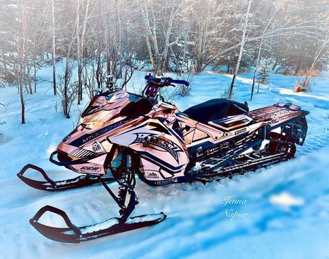 I KNEW @m7_designs could make my dream custom signature wrap!!!!! (Jenna Napier Rose Gold). Had it on my mind for the longest time. M7… Snowmobiling Girl, Sled Wraps, Snowmobile Girl, Custom Dirt Bike, Snowmobile Accessories, Big Girl Toys, Snow Machine, Polaris Snowmobile, Cool Dirt Bikes