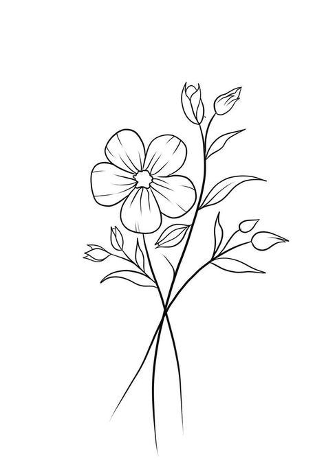 Easy Flower Line Art, Pretty Flower Drawings Simple, Line Flowers Simple, Flowers Drawing Simple Easy, Flower Line Art Simple, Flower Sketches Easy, Flowers Simple Drawing, Easy Floral Drawing, Line Art Drawings Flowers