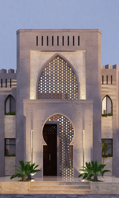 Arabian House on Behance Islamic House Design, Islamic Architecture Modern, Middle Eastern House, Modern Islamic Architecture, Arabian House Design, Islamic Architecture House, Arabian Architecture, Mosque Design Islamic Architecture, Houses Minecraft