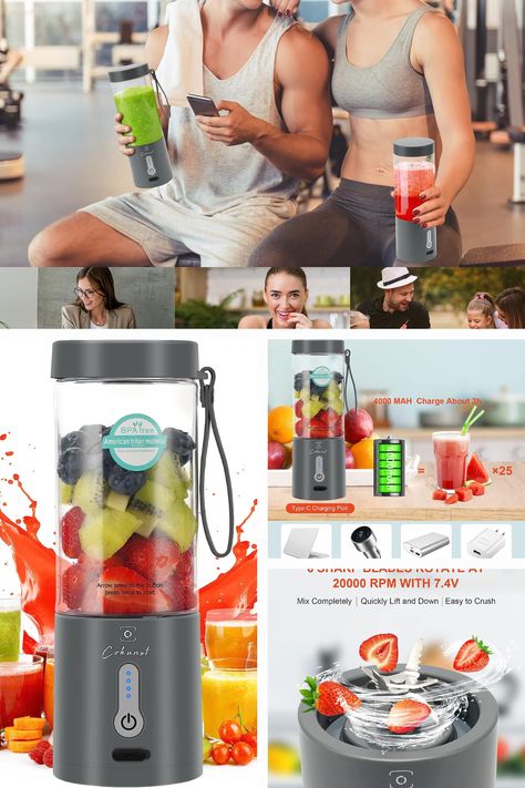 Powerful Portable Blender for Shakes and Smoothies, COKUNST 18 Oz Personal Size Blender with Rechargeable Type-C and 6 Blades, Fruit Veggie Juicer Mini Portable Blender Cup for Travel Sports Kitchen. #ad#sponspr#affiliate Mini Portable Blender, Blender Cup, Shakes And Smoothies, Portable Blender, Travel Sports, Juicer, Fitness Workout, Recipe Ideas, Smoothie Recipes