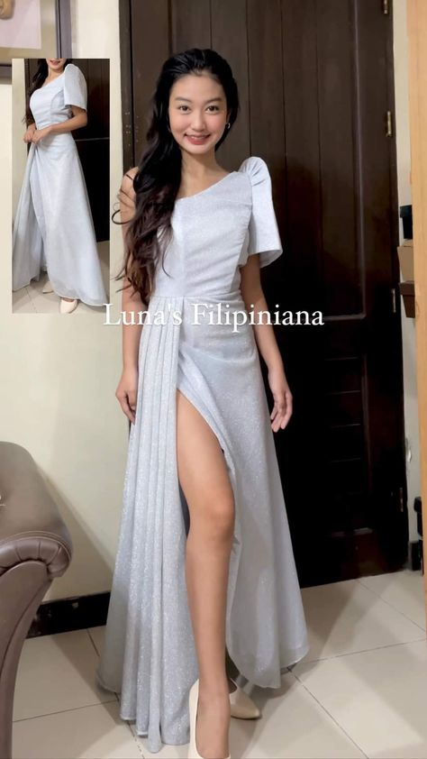 Filipiniana For Oath Taking, Hairstyle For Filipiniana Attire, Modern Filipina Dress, Modern Filipiniana Dress For Graduation, Filipina Wedding Dress, Modern Filipiniana Gown Prom, Filipina Outfit, Filipiniana Design, Filipiniana Dress Modern Philippines