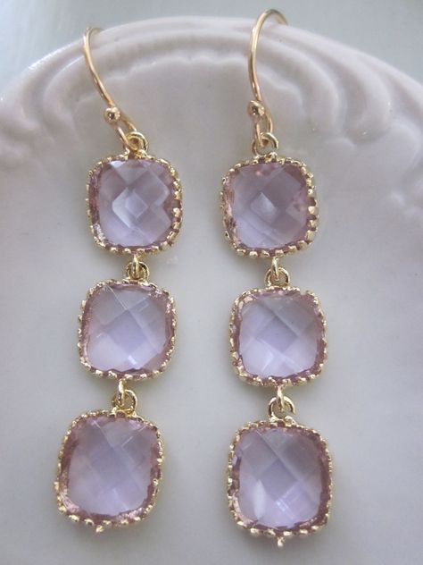 READY TO SHIP! Lavender Earrings Gold Purple Earrings - Bridesmaid Earrings - Bridal Earrings - Wedding Earrings - Valentines Day Gift - Gift under 40 The block gems measure 9mm a piece with 3mm thickness and are gold plated. The earrings measure approximately 1.5 inches. All of my items include a gift box for easy gift-giving for your friends or for yourself! Need more than what is listed under quantity available? No problem! Just message me and I can assist you! I also offer discounts on large Lavender Jewellery, Crystal Party, Lavender Bridesmaid, Weddings Idea, Purple Princess, Prom 2015, Lavender Earrings, Yule Ball, Gray Wedding