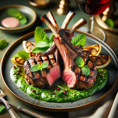 Cooking up Joy - Made with love: Grilled Lamb Chops with Mint Sauce Lamb Chop Plating, Lamb Chop Recipes Mint Jelly, Lamb Chop, Minted Lamb Chops, Lamb Chop Mint Sauce, Mint Sauce For Lamb, Lamb And Mint Sauce, Mint Lamb Chops, Roast Lamb With Mint Sauce