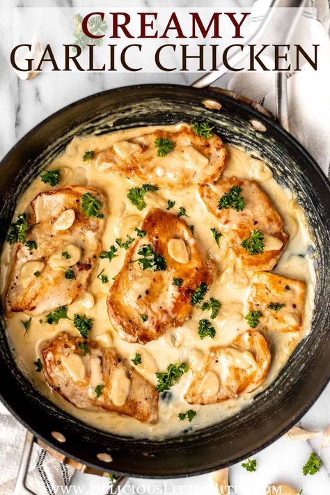 Low Carb Chicken Breast Recipes, Creamy Chicken Breast Recipes, Lemon Garlic Chicken Breast, Baked Garlic Chicken, Creamy Chicken Bake, Creamy Sauce For Chicken, Filet Recipes, Creamy Garlic Chicken Recipes, Garlic Chicken Recipe