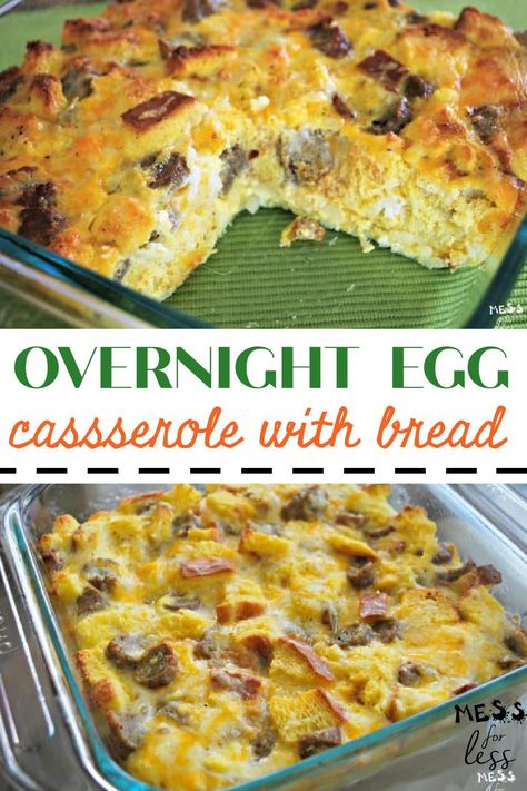 This Overnight Egg Casserole with Bread comes along quickly and may be refrigerated overnight before cooking the next morning. Brunch meal that is ideal for guests and holidays! #ad Egg Bakes Recipes Overnight, Overnight Egg Casserole Recipes, Egg Bake With Bread, Egg Casserole With Bread, Overnight Egg Bake, English Muffin Breakfast Casserole, Overnight Egg Casserole, Overnight French Toast Recipe, Breakfast Casserole With Bread