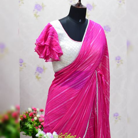 Simple Blouse Neck Models For Silk Saree, Frill Saree Design, Double Hands Blouse Designs, Latest Model Sarees, Layer Hands Blouse Designs, Ruffel Hands Blouse Designs, Fancy Blouse Hands Models Latest, Ruffle Sleeves Blouses For Saree, Frill Blouse Designs