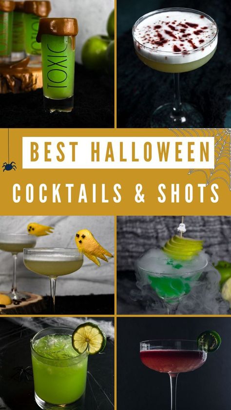 best halloween cocktails and halloween shots recipes Halloween Cocktails For A Crowd, Easy Halloween Cocktails, Cocktails For A Crowd, Halloween Shots, Halloween Party Drinks, Margarita Drink, Halloween Punch, Cocktail Shots, Fall Cocktails Recipes