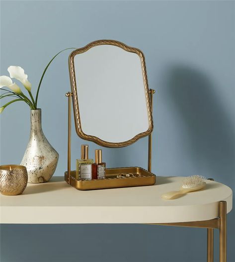 14 best decorative mirrors to elevate your living space in 2021 Tabletop Vanity Mirror, Leather Mirror, Floral Mirror, Desk Mirror, Rattan Mirror, Ornate Mirror, Vintage Mirrors, Vintage Vanity, Vanity Table