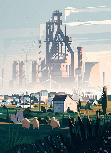 INDUSTRIAL ECOLOGY on Behance Art Models, Architecture Poster, Wow Art, Architecture Illustration, Landscape Illustration, Environment Design, Illustrations And Posters, Environmental Art, Editorial Illustration