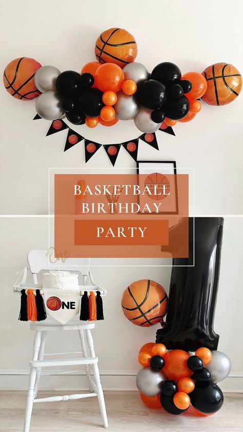 Score big with our Basketball Birthday Party! 🏀 Get ready to dribble, shoot, and slam dunk your way to an epic celebration that's a real slam dunk! Whether you're a seasoned pro or just love the game, our basketball-themed decorations and activities guarantee non-stop fun on and off the court. Let's hoop it up and make memories that'll have everyone shouting 'SWISH!'     #BasketballBirthday #HoopsAndCelebrations #GameOn Basketball 1st Birthday Party Ideas, March Madness 1st Birthday Party, March Madness First Birthday Party, 1st Birthday Basketball Theme, Basketball 1st Birthday Party, Basketball First Birthday Party, Basketball Birthday Party Ideas, Basketball Balloons, Basketball Theme Birthday Party