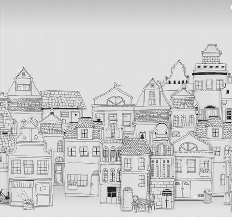 House Doodle, Arte Doodle, London Houses, Timeless Architecture, Murals For Kids, Custom Wall Murals, London House, House Illustration, Wallpaper Direct