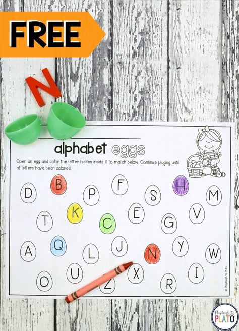 Free Alphabet Easter Eggs Printable! A fun Easter egg themed activity that is perfect for preschool and kindergarten kids to work on ABC letter recognition!  #FreeSpringPrintables #FreeABCprintables #FreeEasterPrintables #PlaydoughtoPlato Easter Eggs Printable, Easter Literacy, Easter Stem, Easter Egg Activities, Easter Activities For Preschool, Easter Kindergarten, Playdough To Plato, Easter School, Easter Preschool