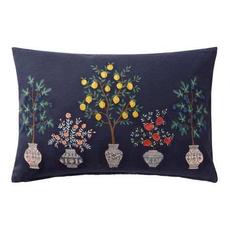 Rifle Paper Co. Navy Topiary Botanical Lumbar Pillow - World Market Navy Blue Palette, Loloi Pillows, Lemon Trees, Blue Palette, Blue And White Porcelain, Porcelain Vase, World Market, Accent Pillow, White Porcelain