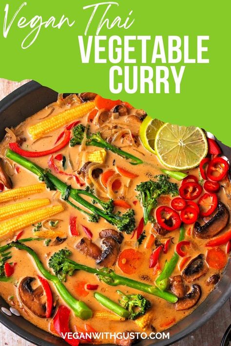 Thai red curry with broccoli, mushrooms, and peppers. Vegetable Red Curry, Thai Vegetable Curry, Red Curry Recipe, Thai Rice Noodles, Vegan Curry Recipes, Green Curry Paste, Plant Based Dinner, Vegan Curry, Red Curry Paste