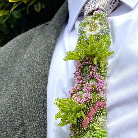 MILA on Instagram: "New hand embroidered tie design 👔🌱🪸🧶🪴" Embroidery In Fashion, Bipoc Fashion, Tie Embroidery, Beaded Tie, Embroidery 3d, Embroidered Tie, Dopamine Dressing, Camp Wedding, Tie Design