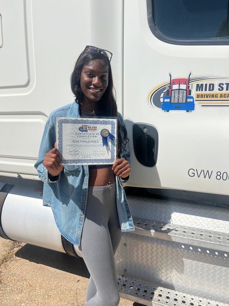 It's OFFICIAL but Miss Jones has BEEN OFFICIAL!!  Congrat Nakyah on your Class A CDL! We are so proud of you!  www.midstatedrivingacademy.com  Thank you for letting Mid State help you along the way.    #midstate #Midstatedrivingacademy #thingstodoinmontgomery #cdl #trucking #truckdriver #trucker #trucks #truckerlife #cdllife #cdldriver #truck #truckinglife #freightliner #truckdrivers #transportation #trucklife #bigrig #ladytruckers Truck Dispatcher, Women Truck Driver, Miss Jones, Truck Driving, Video Call With Boyfriend Screen Photo, Trucking Life, Screen Photo, So Proud Of You, 2025 Vision