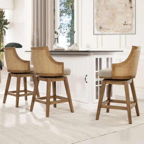 Bahama 26" Wood and Rattan Upholstered Swivel Counter Stool - Bed Bath & Beyond - 38266451 Counter Stools With Backs, Jennifer Taylor, Stool Height, Swivel Counter Stools, Dining Stools, Traditional Furniture, Table Height, Furniture Outlet Stores, Side Chairs Dining