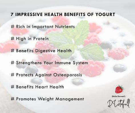 Yogurt has been consumed by humans for hundreds of years. It's very nutritious, and eating it regularly may boost several aspects of your health.  Here are 7 science-supported health benefits of yogurt.  #yogurt #dahi #dairyproduct #fermentedmilk #nutrients #protein #digestivehealth #probiotic #guthealth #immunesystem #osteoporosis #hearthealth #weightmanagement #weightloss #healthyeating #healthfood #healthyfood #dlitefull #dlitefullmeal #dikshadorwani Health Benefits Of Yogurt, Benefits Of Yogurt, Yogurt Health Benefits, Protein Benefits, Yogurt Benefits, Fermented Milk, Full Meal Recipes, Heart Health, Digestive Health