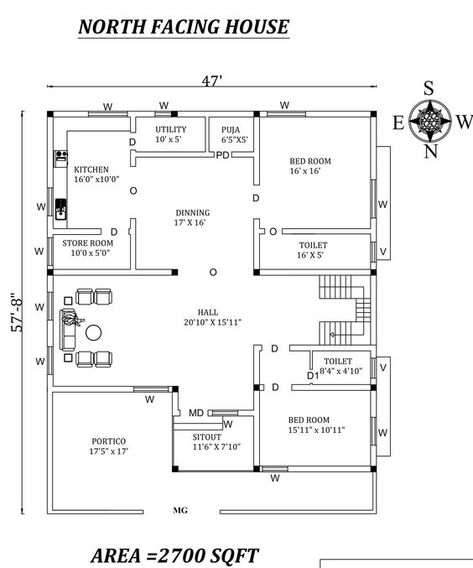 Wonderful 36 West Facing House Plans As Per Vastu Shastra 56B Pooja Room Designs, 3 Bedroom Home Floor Plans, 30x50 House Plans, South Facing House, Budget House Plans, West Facing House, North Facing House, 20x40 House Plans, Interior Sketches