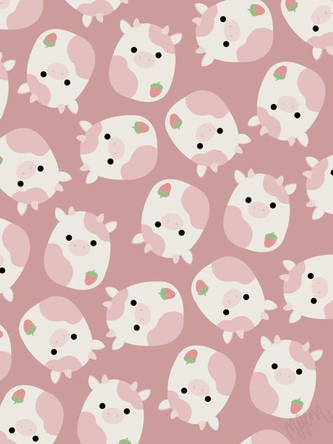 Squishmallow Wallpaper, Cow Squishmallow, Cow Wallpaper, Neutral Artwork, Cracked Wallpaper, Wallpaper Background Design, Cow Print Wallpaper, Strawberry Cow, Pink Cow