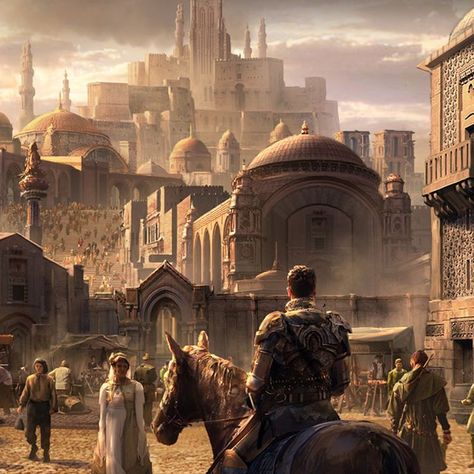 Arrival by Shen Fei - Fantasy art - city Ancient Persian Architecture, Persian Architecture, Golden City, Novel Characters, Ancient Persian, Dark City, Fantasy Castle, Concept Artist, City State