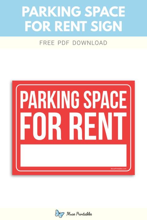 Free printable parking space for rent sign template in PDF format. Download it at https://museprintables.com/download/sign/parking-space-for-rent/ For Rent Sign, Commercial Space For Rent, Speed Limit Signs, Danger Signs, Download Sign, Parking Space, Commercial Space, Sign Templates, Printable Signs