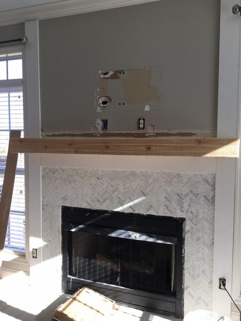 Fireplace Herringbone Tile, Herringbone Fireplace Surround, Herringbone Fireplace Tile, Shiplap Tile, Herringbone Tile Fireplace, Subway Tile Fireplace, Tile Around Fireplace, Herringbone Fireplace, Fireplace Tile Ideas