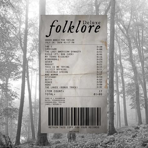 Song Receipts, Folklore Receipt, Widget Themes, Album Receipt, Folklore Album, Mad Women, Bon Iver, Cute Pictures, Taylor Swift