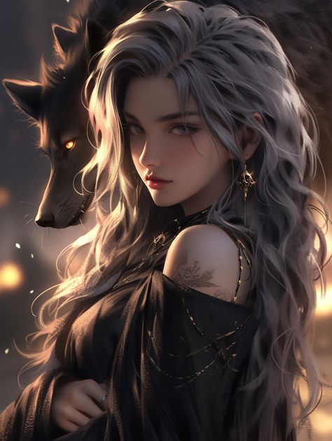 Female Werewolves, Anime Show, Anime Black Hair, Wolf Girl, Anime Wolf, Black Wolf, A Wolf, Dessin Adorable, Digital Art Anime