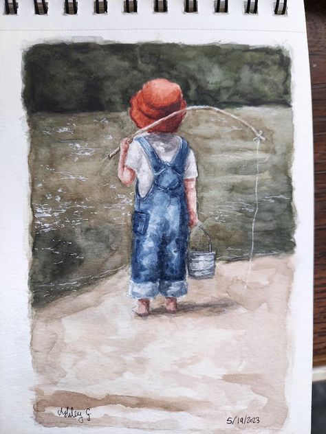 Boy Fishing, Watercolor Pictures, Going Fishing, Painted Signs, Watercolor Painting, Watercolor Art, Watercolor Paintings, Projects To Try, Fishing