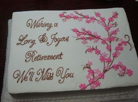 ideas for a retirement cake | Retirement cake for my beautiful mom | Party Planning Ideas ... Woman Retirement Party Decorations, Retirement Cakes For Women, Retirement Sheet Cake, Cake Ideas For Women, Retirement Party Cakes, Farewell Cake, Congratulations Cake, Slab Cake, Rectangle Cake