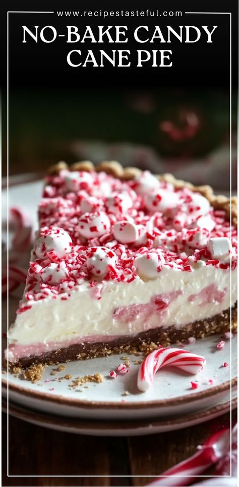 Indulge in peppermint perfection with this easy, festive dessert! Creamy, refreshing, and loaded with holiday charm, No-Bake Candy Cane Pie is the perfect treat for your Christmas celebrations. With a graham cracker crust, a peppermint-infused filling, and a festive topping, this pie will become a holiday favorite in your home Graham Cracker Crust Pie Recipes, Peppermint Pie, Candy Cane Pie, Gram Crackers, Candy Cane Recipe, Christmas Pie, Graham Cracker Crust Pie, Cheesecake Mousse, Festive Desserts