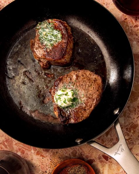 Pan-Seared Bison Tenderloin Recipe with Herb Butter | Saveur Bison Recipes Steak, Bison Medallion Recipes, Bison Tenderloin Recipes, Pan Seared Beef Tenderloin, Buffalo Tenderloin Recipe, Bison Sirloin Steak Recipe, Bison Steak Recipes, Tenderloin Steak Recipes, Stove Top Steak